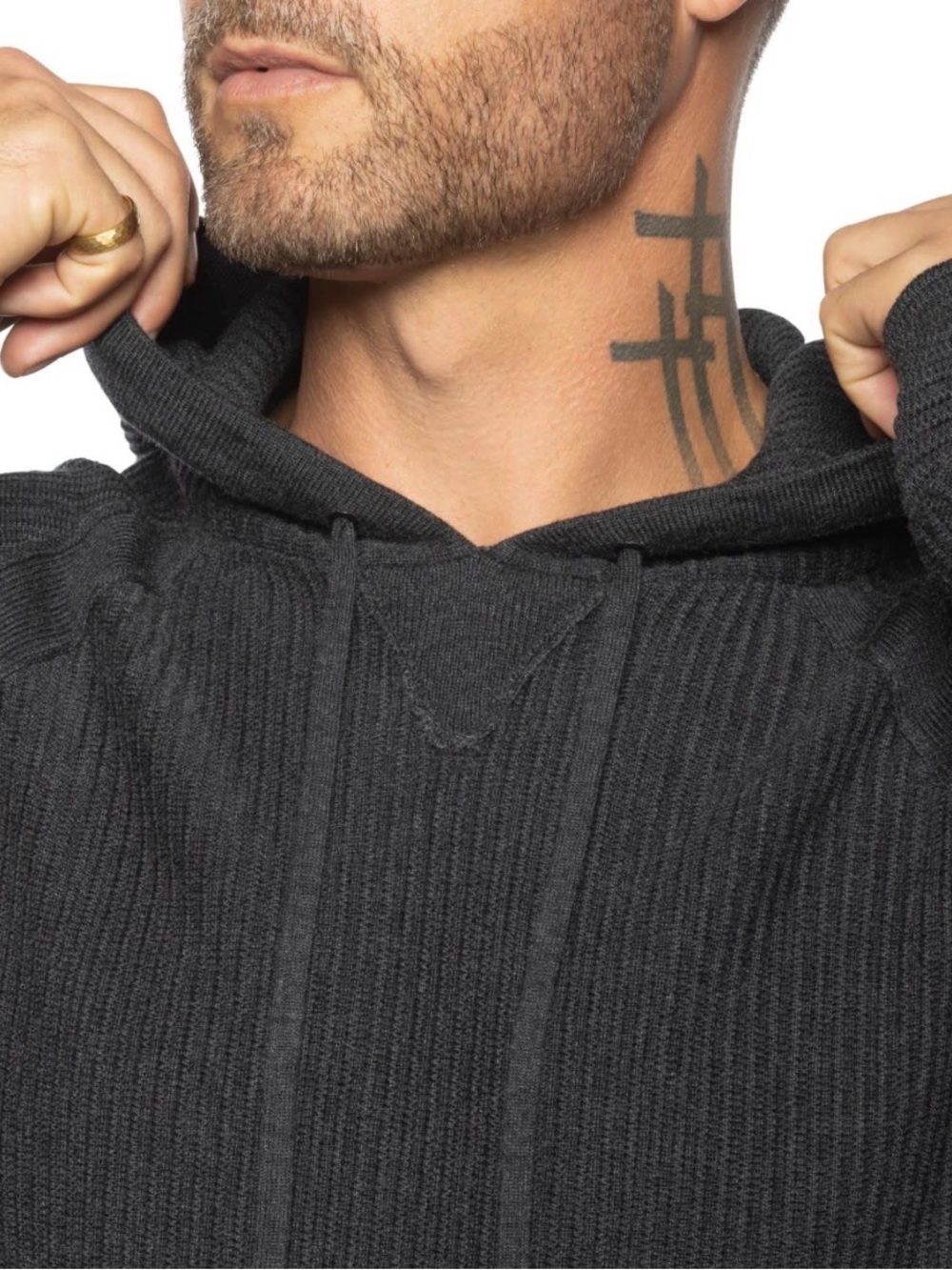 Weston Jon Boucher Men's Black Dune Ottoman Knit Luxury Hoodie With Silk Wool S - Picture 4 of 15